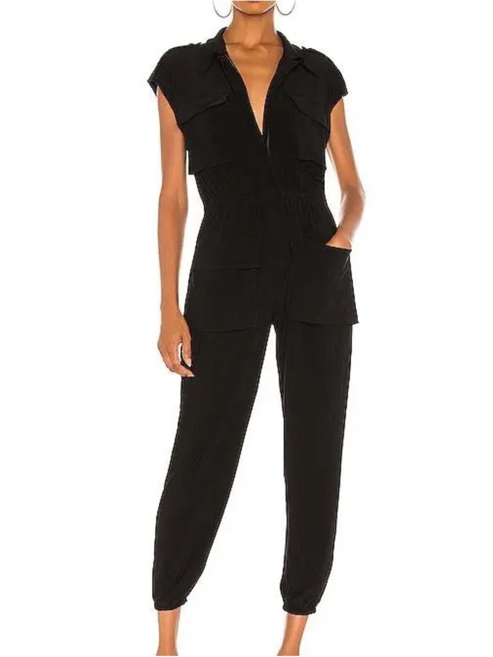 Norma Kamali Black Short-Sleeve Utility Jumpsuit